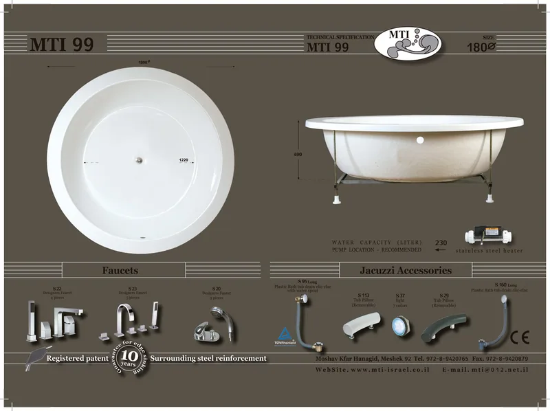 99 Jacuzzi dimensions, Product