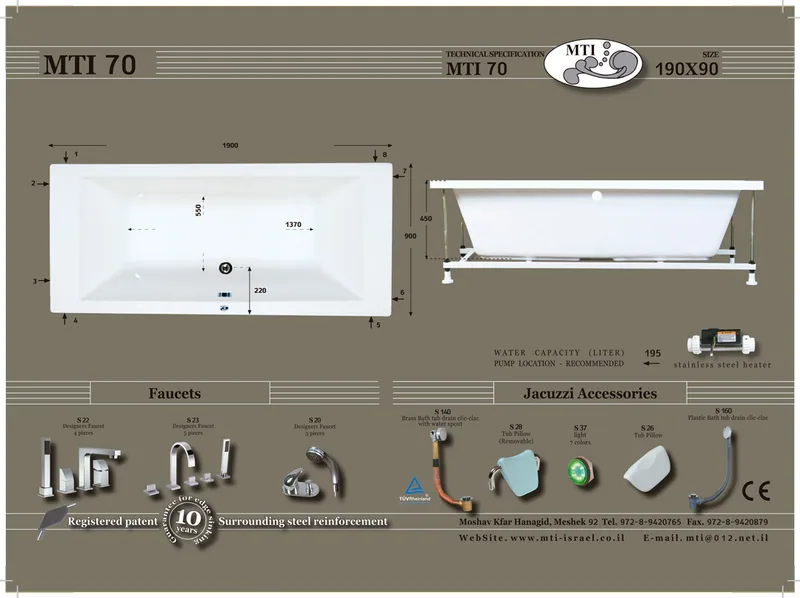 70 Jacuzzi dimensions, Product