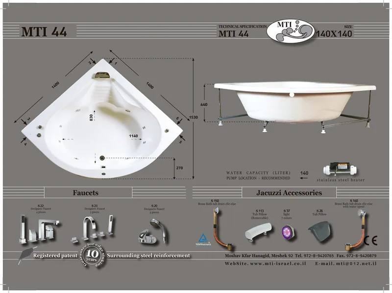 44 Jacuzzi dimensions, Product