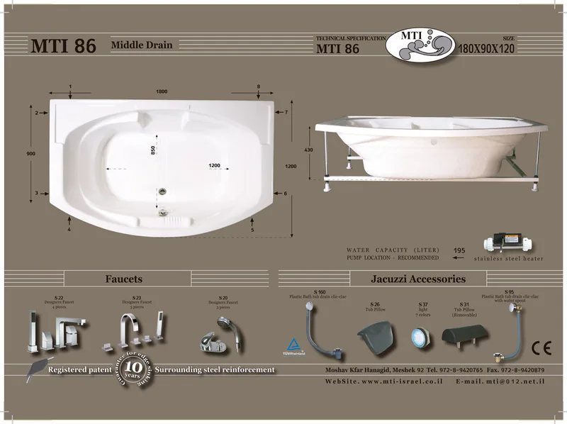 86 Jacuzzi dimensions, Product