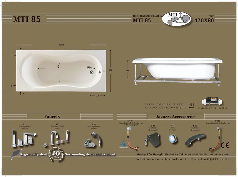 85 Jacuzzi dimensions, Product